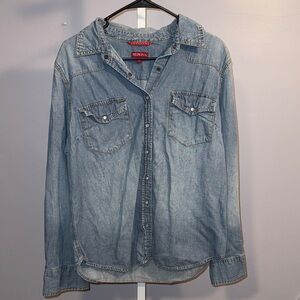 Merona Light Blue Denim Button Up Shirt Womens XL